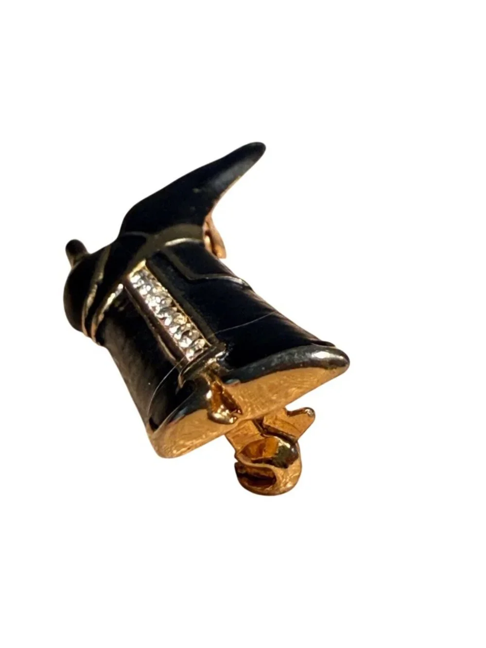 Vintage Meesco Boot Brooch Black Enamel High Heel Rhinestone Fashion Pin Retro